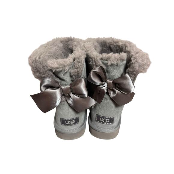 UGG Gray Sheepskin Suede Mini Bailey Bow Boot II Winter Slip On Ankle Boots 9 - Picture 4 of 8